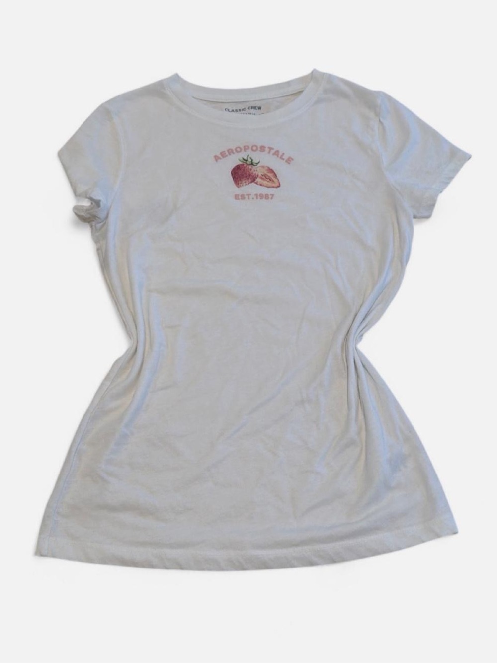 Aeropostale White Short-Sleeve Tee with Pink Strawberry Graphic